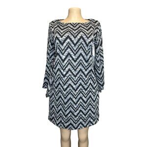 K-134 Emme & Michele Women's Size Medium Black Chevron Long Sleeve Dress